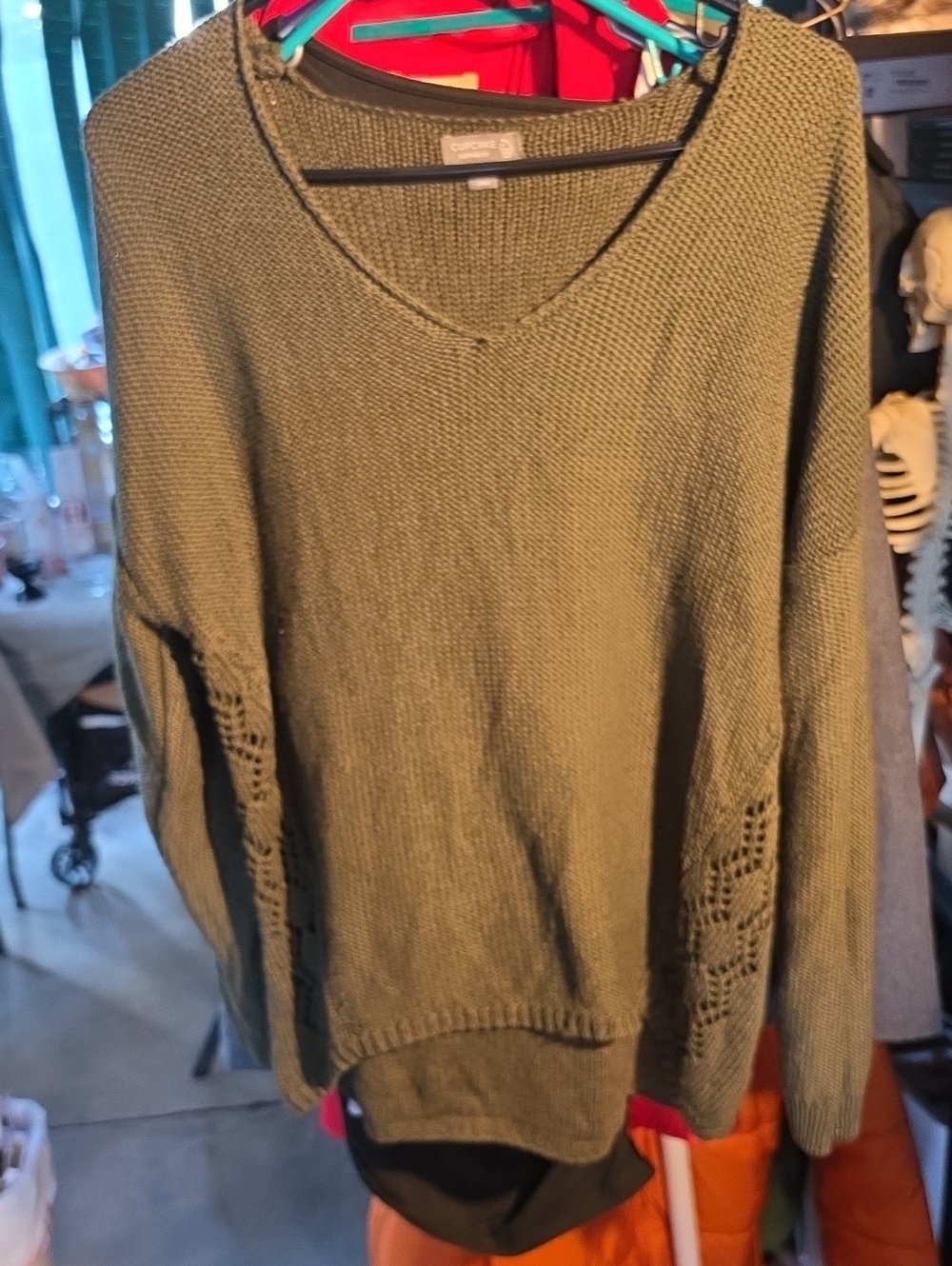 Caslon Olive Green Knit V-Neck Sweater